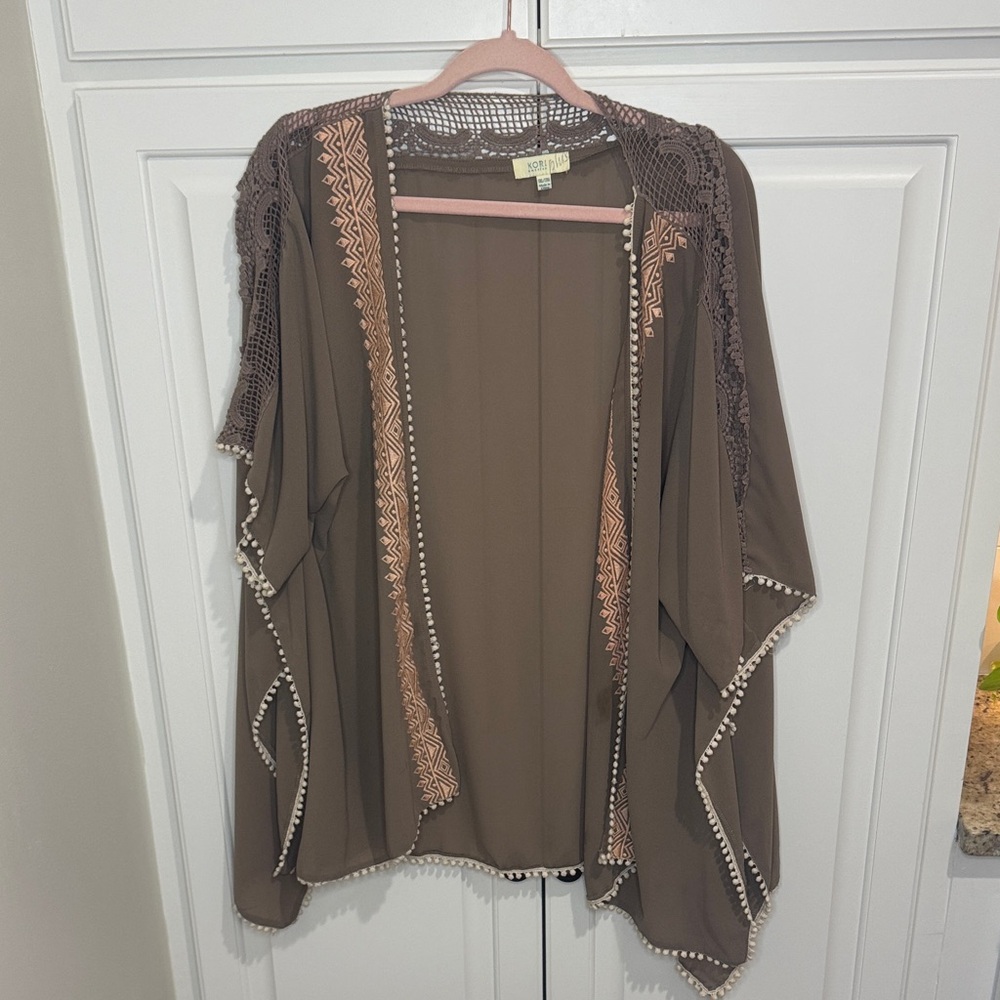 Kori Brown Kimono with Embroidered Accents